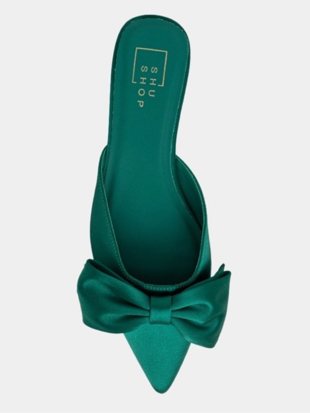 NWT ShuShop Emerald Green Dorothy Bow Accent Mules